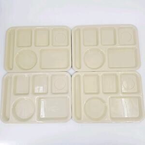 Cafeteria School Food Trays SiLite 614 Vintage 4 Lot Divided 6-Compartment Cream